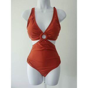 Unique Vintage Rust Orange Fresh Cut Out One Piece Swimsuit S. Fits size 4.